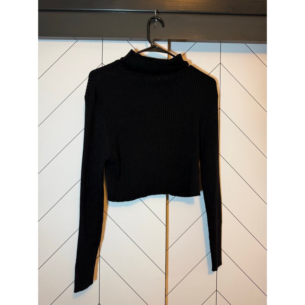 Stitch Drop Womens Large Black Ribbed Knit Turtle Neck Long Sleeve Crop Sweater - Picture 3 of 8